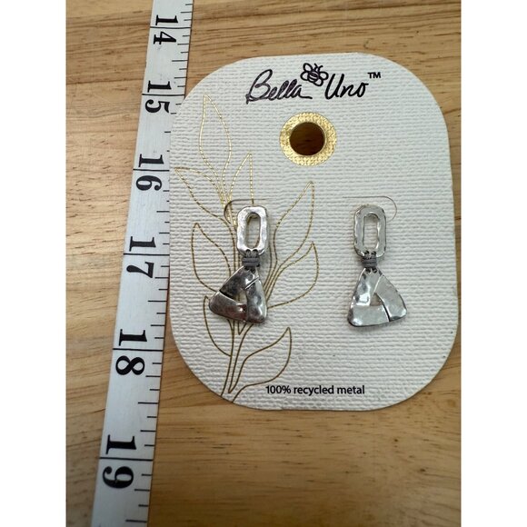 Earrings, Silver Tone, Recycled, Casual, Classic, Streetwear, Minimal, Hammered - Picture 7 of 9